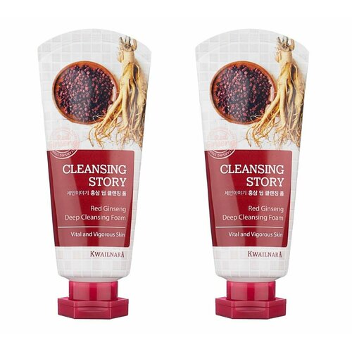 Welcos Kwailnara Пенка для умывания с красным женьшенем Cleansing Story Foam Cleansing, Red Ginseng, 120 гр, 2 шт набор очищающих средств для лица в косметичке clarins premium cleansing 1 шт