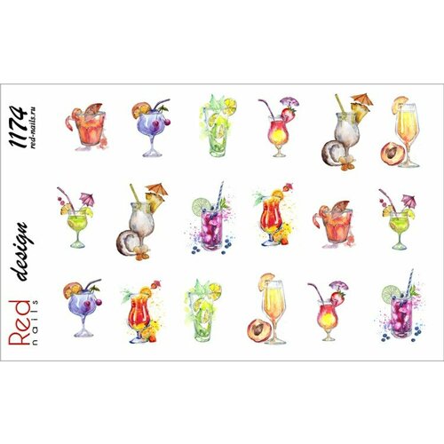 Слайдер-дизайн Red Nails №1174 - Коктейли