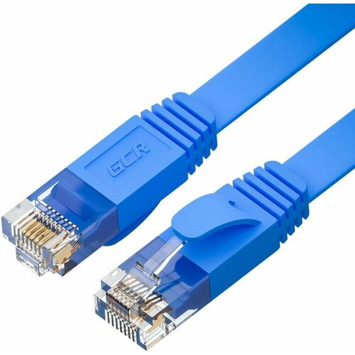 GCR Патч-корд PROF плоский прямой 7.5m, UTP медь кат.6, синий, 30 AWG, ethernet high speed 10 Гбит/с, RJ45, T568B, GCR-52877 патч корд gcr prof прямой 2 0m utp медь кат 6 52777