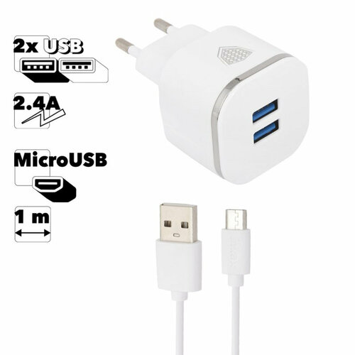 Блок питания (сетевой адаптер) inkax CD-20 Overall 2xUSB 2.4А с кабелем MicroUSB 1м (белый) блок питания сетевой адаптер inkax cd 20 overall 2xusb 2 4а с кабелем microusb 1м белый