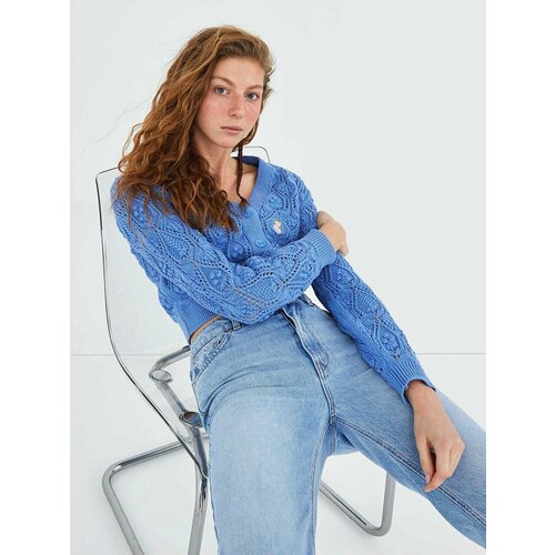 Кардиган Balins, длинный рукав, укороченный, размер XS, голубой