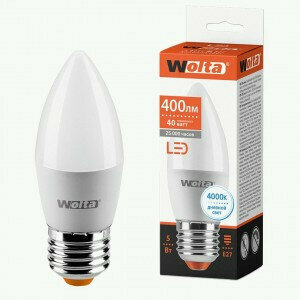 Светодиодная LED лампа Wolta лампа свеча С37 E27 5W (400lm) 4000К 4K 102x38 25SC5E27 (упаковка 14 штук)