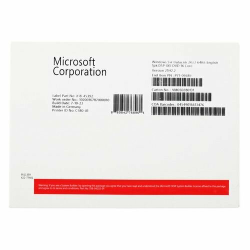 Операционная система Microsoft Windows Server Datacenter 2022 64Bit English 1pk DSP OEI DVD 16 Core операционная система microsoft windows server datacenter 2022 64bit english 1pk dsp oei dvd 16 core