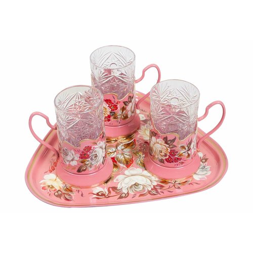 Жостовская фабрика декоративной росписи Подарочный набор подстаканников с росписью Жостово