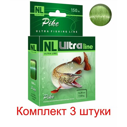 фото Монофильная леска для рыбалки aqua nl ultra pike (щука) 150m 0,28mm ( 3 штуки )