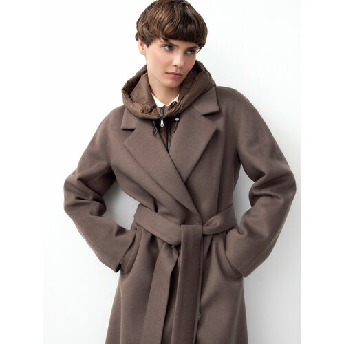 фото Пальто-кокон pompa демисезонное, демисезон/зима, шерсть, удлиненное, размер 52/170, коричневый
