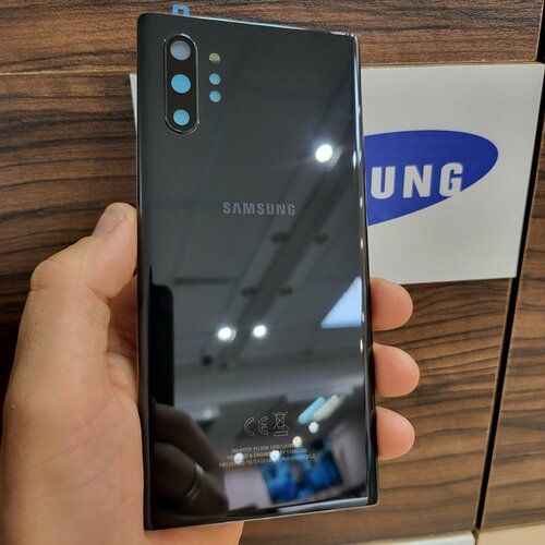 Крышка для Samsung Note 10 Plus Премиум копия оригинала (заднее стекло) цвет: Black