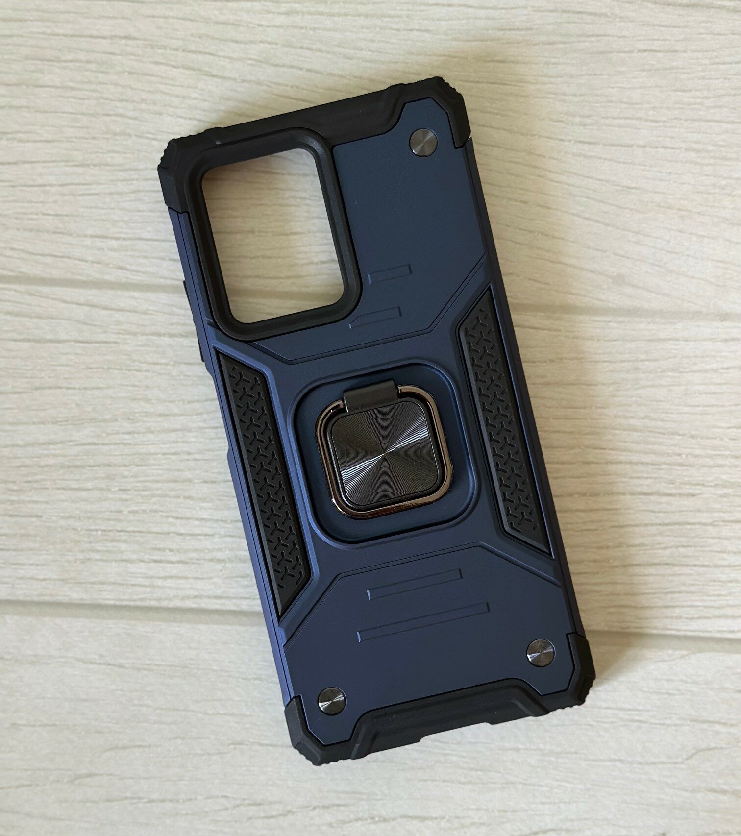 Противоударный чехол для Xiaomi Redmi Note 12 5G синий с пластиной для магнитного автодержателя и кольцом подставкой — фото 1