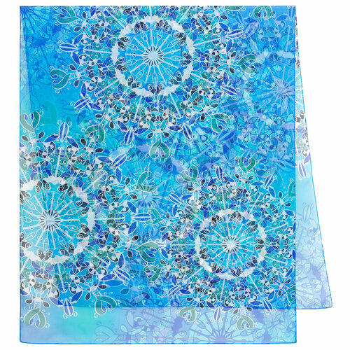 фото Палантин павловопосадская платочная мануфактура, натуральный шелк, 200х85 см, голубой