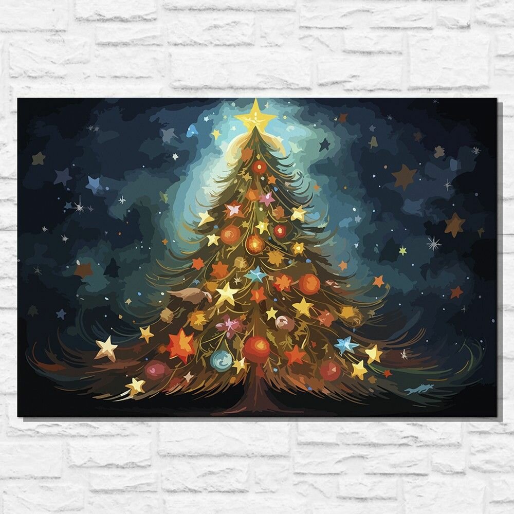 Картина по номерам на холсте новогодняя ель (праздник, ёлка, новый год, рождество) - 12682 Г 60x40