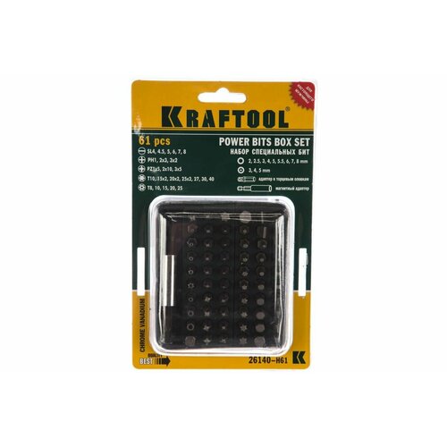 Набор бит KRAFTOOL Grand-61, 61 шт, С адаптером набор 7 пр биты магнитный адаптер для бит пластиковый кейс ермак 601 048