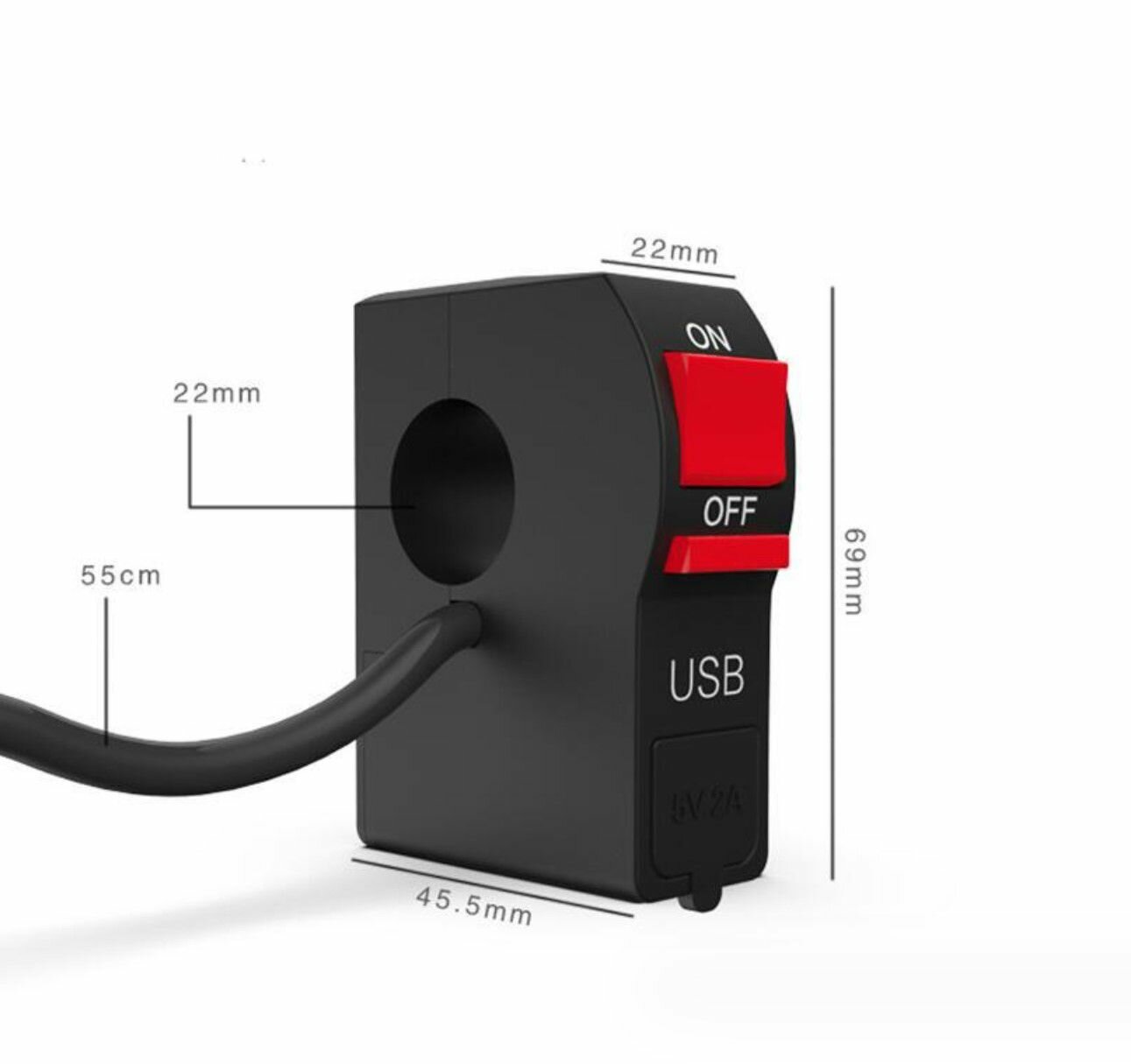 Переключатель кнопка с USB-зарядным устройством на руль мотоцикла для снегохода, скутера, на руле , управление фарами — фото 2