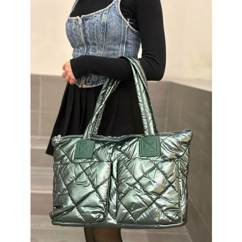 Сумка шоппер , фактура стеганая, темно-зеленый