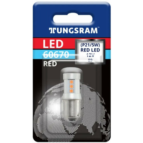 Лампа автомобильная TUNGSRAM P21/5W 12V-LED (BAY15d) Red 3.0/0.55W, бл.1шт, 60670 BL1