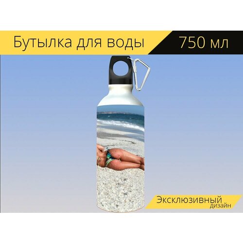 фото Бутылка фляга для воды "женщина, купальник, купальники" 750 мл. с карабином и принтом lotsprints