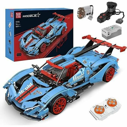 конструктор mould king 13155 оранжевый технический moc apollo ie super racing car 1669 деталей автомобиль с дистанционным управлением Конструктор Mould King 13156 синий Технический MOC Apollo IE Super Racing Car, 1669 деталей, автомобиль с дистанционным управлением, Подарки для детей