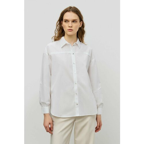 Блуза  Baon, классический стиль, прилегающий силуэт, длинный рукав, без карманов, манжеты, однотонная, размер 52, белый