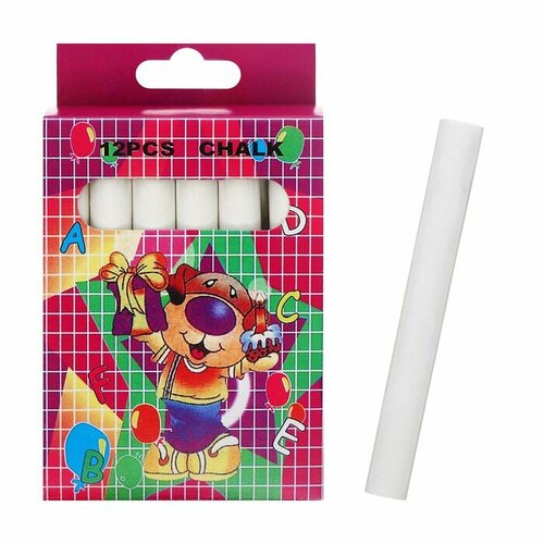 Мел школьный белый набор 12 штук круглый беспыльный в картонной коробке 395₽