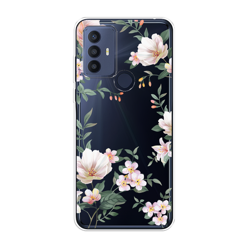 Силиконовый чехол на TCL 305 / ТСЛ 305 Beautiful white flowers, прозрачный силиконовый чехол на tcl 305 тсл 305 киты прозрачный