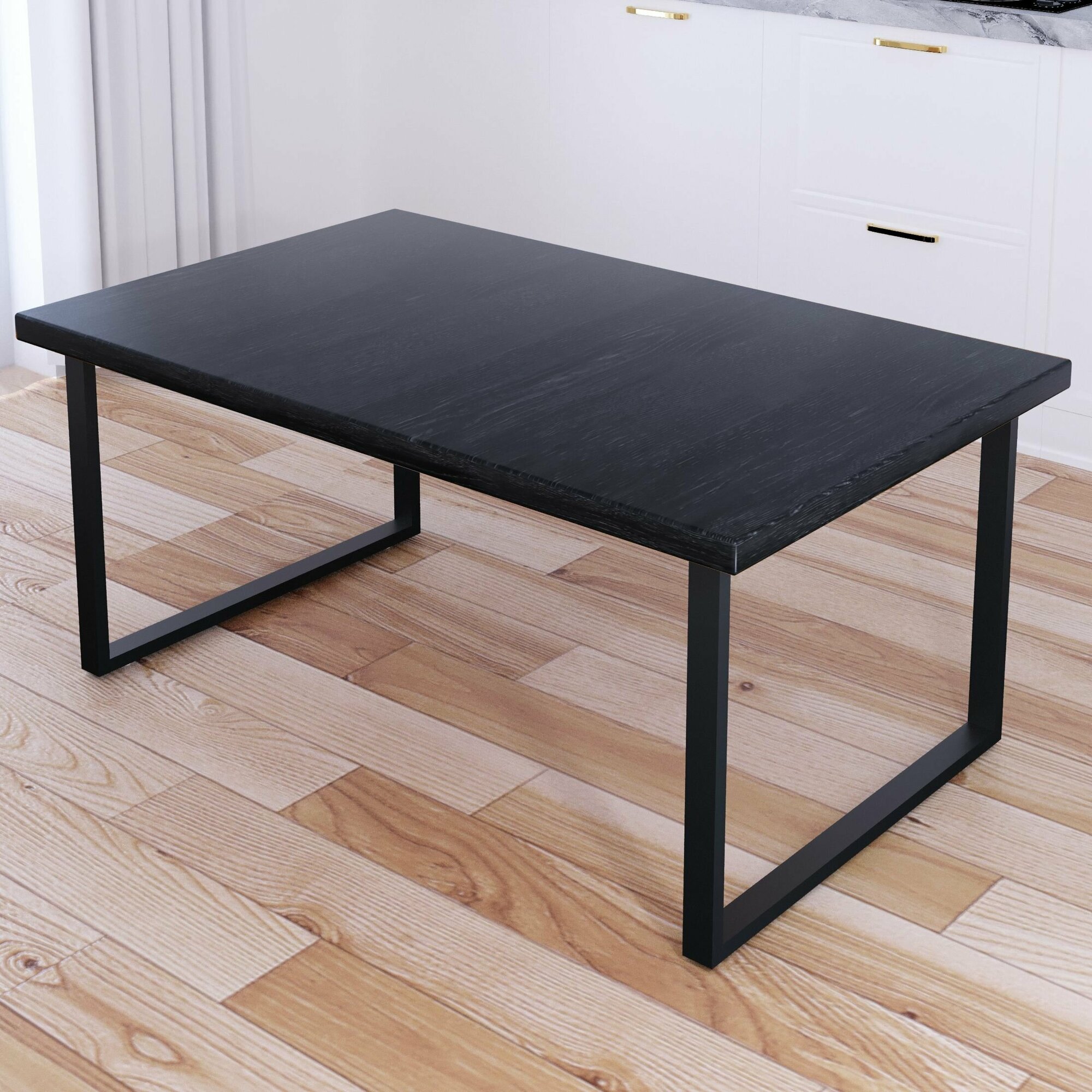 фото Стол журнальный Loft со столешницей цвета черного оникса из массива сосны 40 мм и черными металлическими ножками, 120х80х50 см