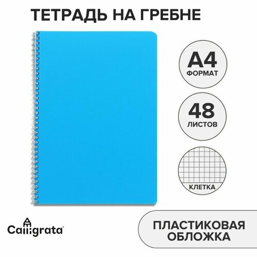 Тетрадь на гребне A4 48 листов в клетку Голубая, пластиковая обложка, блок офсет