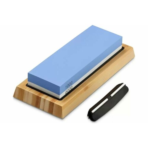 Двусторонний точильный камень для заточки ножей URM водный с силиконовым держателем на подставке D01498 1596₽