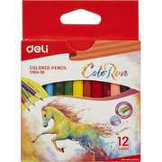 Карандаши цветные Deli EC00400 ColoRun 3-гран. деревян. 12цв/наб короткие, 3 шт.