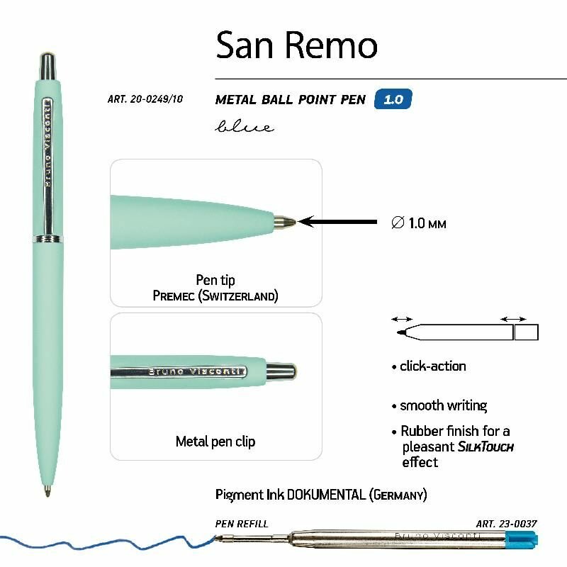 Ручка шариковая автоматическая San Remo в подарочном футляре, синий, 1 мм Bruno Visconti - фото №13