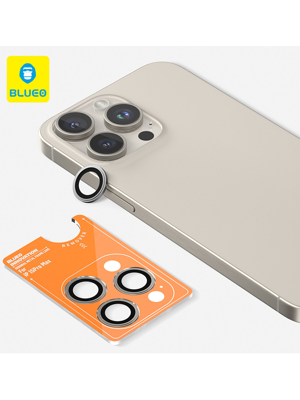 BlueO стекло для iPhone 15 Pro Max, Camera lens Armor metal 3 шт. Grey (+installer)