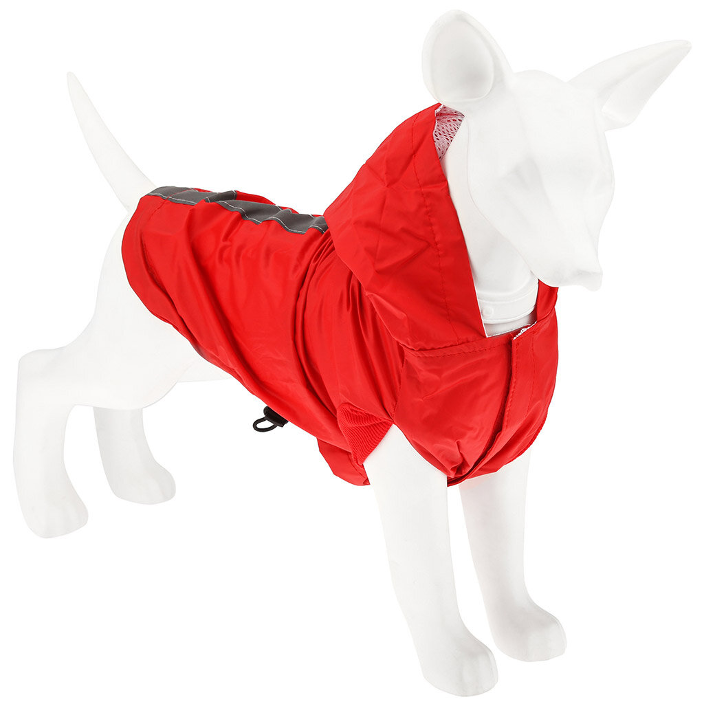 Плащ для собаки Pet Toys Капюшон, липучка, светоотражающая полоска, L, длина 30 см, обхват груди 44 см, шеи 32 см, красный