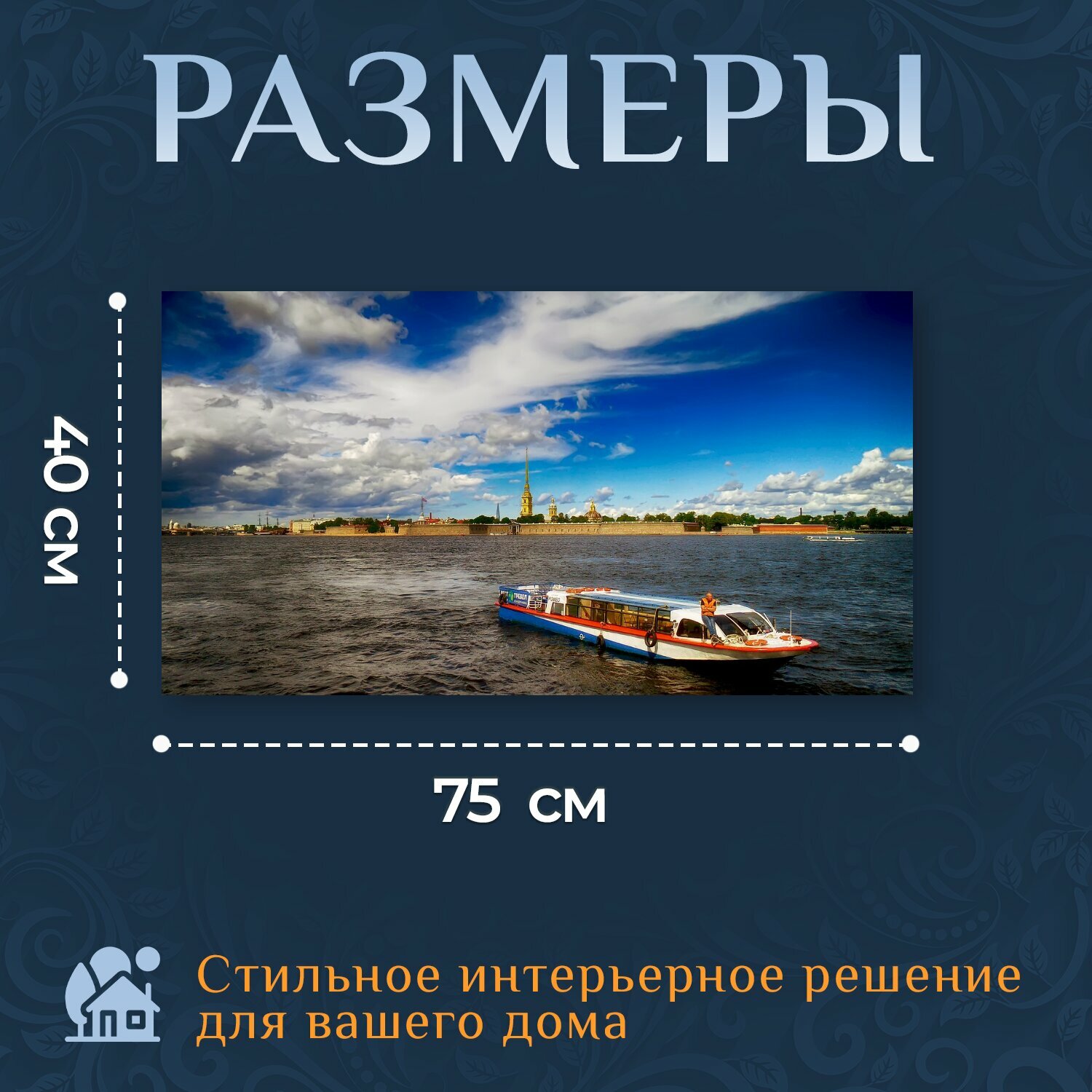 Картина на холсте "Санкт петербург, нева, река" на подрамнике 75х40 см. для интерьера