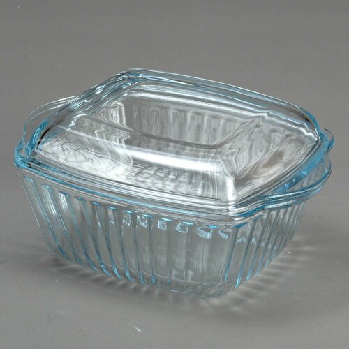 Кастрюля стеклянная 1,0 л с крышкой квадратная, жаропрочная, для микроволновой печи