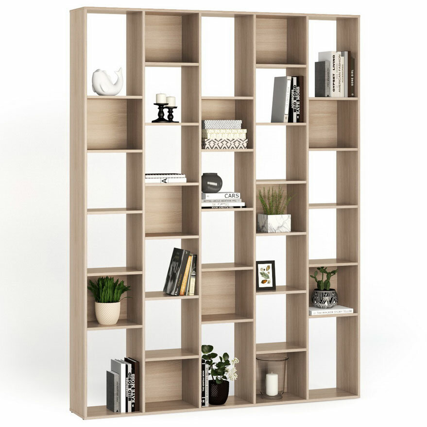 фото Стеллаж перегородка для зонирования комнаты 810х296х2369 мм МагМебель №21 ясень шимо светлый