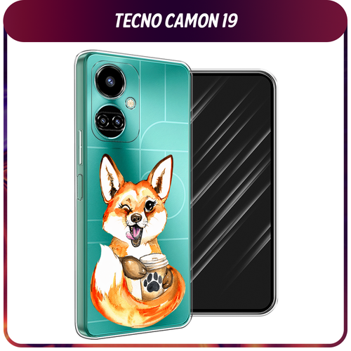 Силиконовый чехол на Tecno Camon 19/19 Pro 4G / Текно Камон 19/19 Про 4G Подмигивающая лиса с кофе, прозрачный силиконовый чехол на tecno camon 19 19 pro 4g текно камон 19 19 про 4g нарисованный пруд