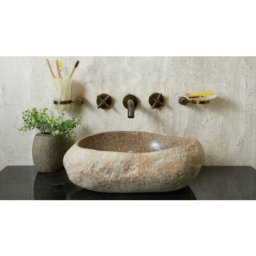 Серая раковина для ванной Sheerdecor Piedra 00504511444 из речного камня гранита