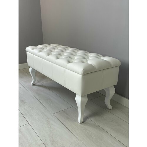 Банкетка Амалия Классика 90. Люкс. Экокожа. Белый. Кабриоль Белый