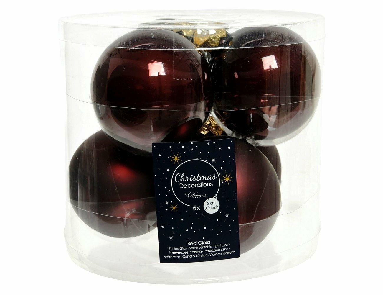 Набор стеклянных шаров матовых и эмалевых, цвет: каштановый, 80 мм, упаковка 6 шт, Kaemingk 140665