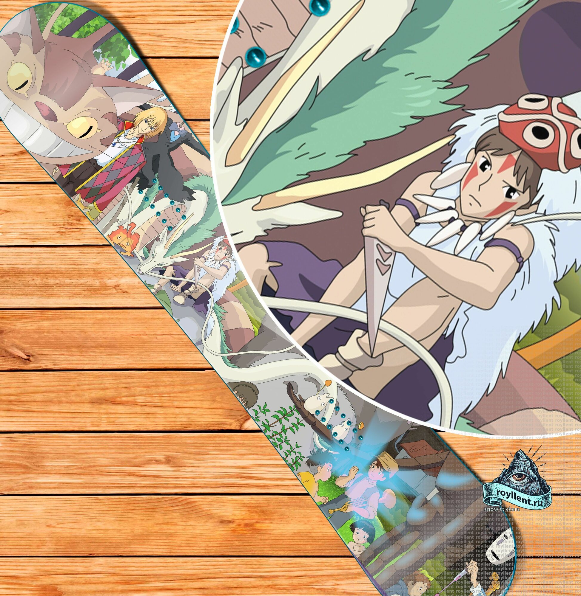 Полноразмерная наклейка на сноуборд или лыжи 1700х330 Anime All Ghibli Persons Style