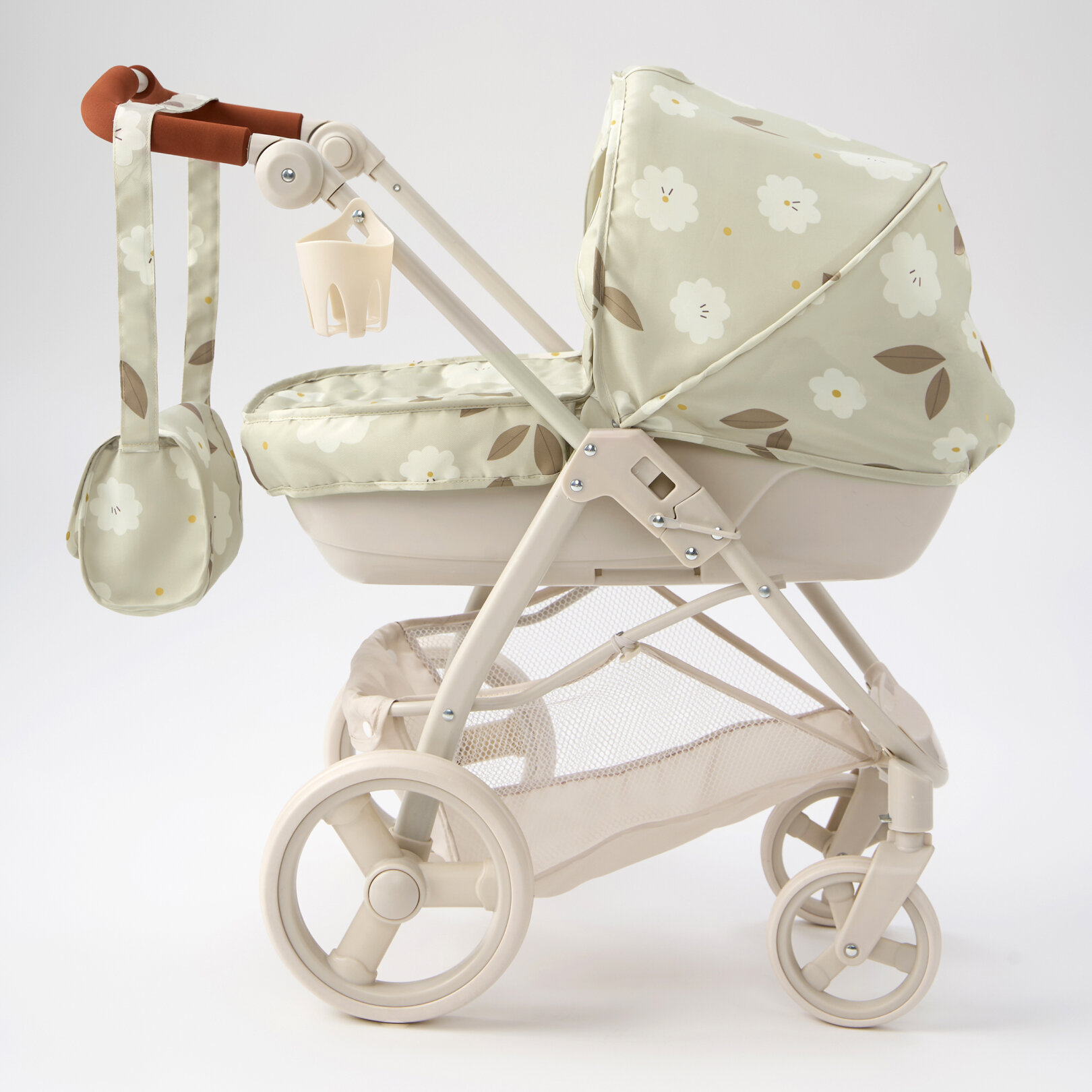 331956, Коляска для кукол ASHLEY от Happy Baby, игрушечная складная прогулочная коляска, 4 колеса, оливковая с цветами