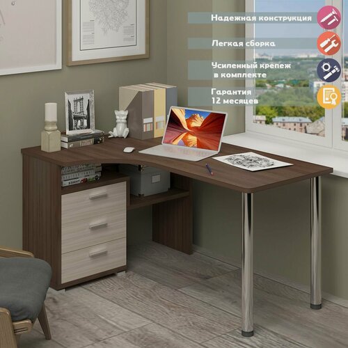 Изображение товара Стол компьютерный Мэрдэс СР-132С-140 ШК-ЛЕВ Шамони/Карамель, угловой, 101 х 140 х 75 см, с ящиками