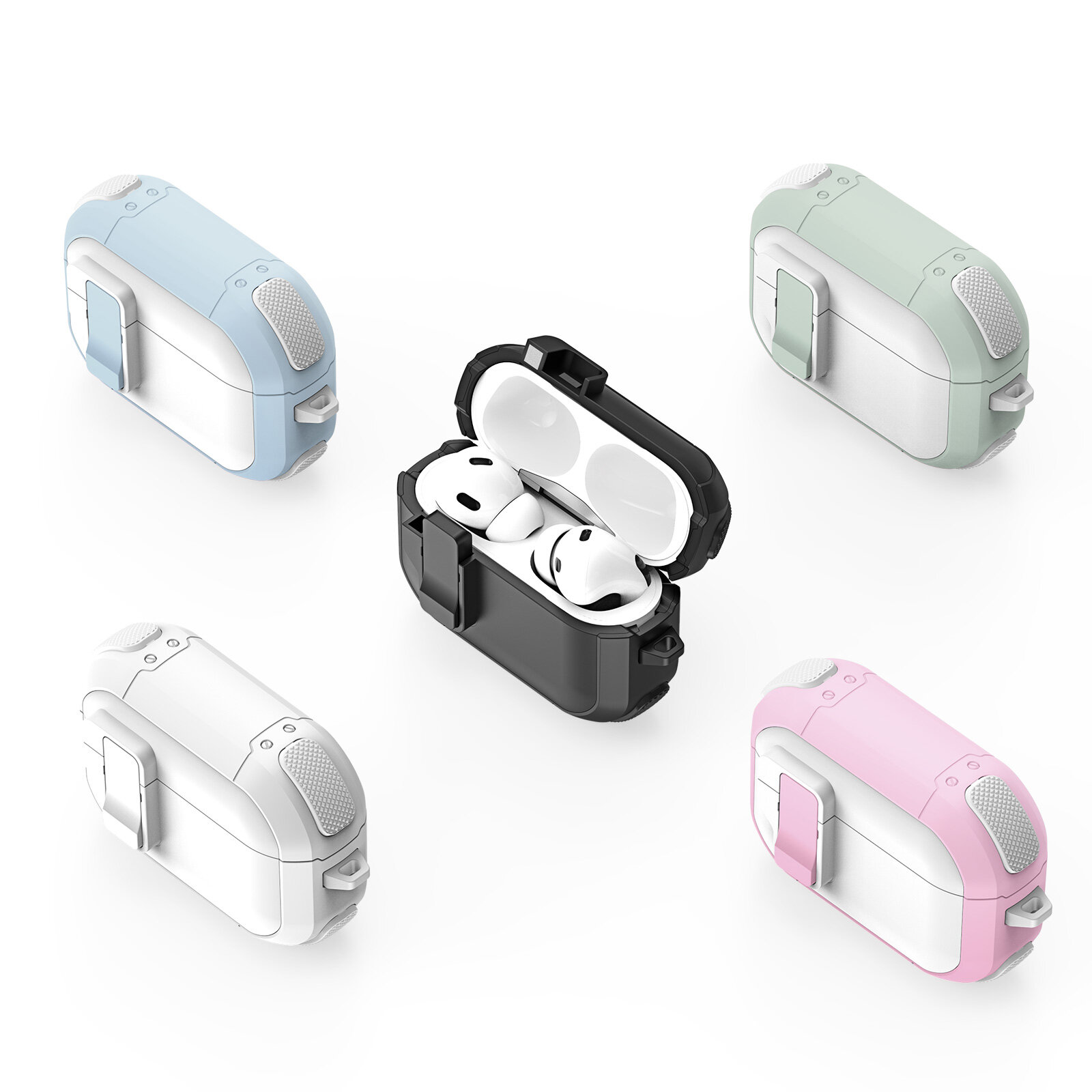 Усиленный чехол белого цвета от Dux Ducis для наушников AirPods Pro 2, серия PECP Series Case, в комплекте с карабином — фото 1