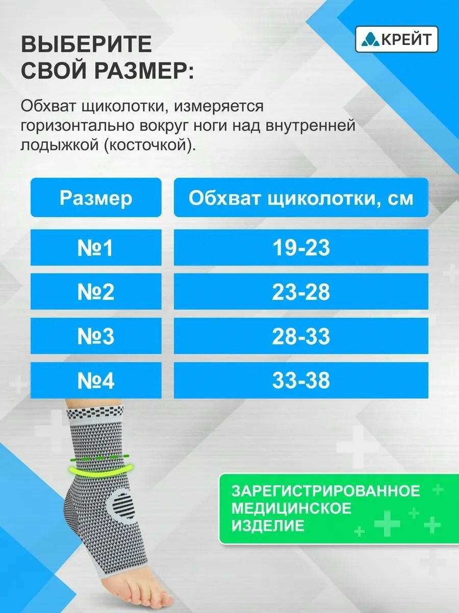 Ортезы Бандаж для голеностопа ортопедический, ортез при отеках и болях, спортивный фиксатор ноги Крейт У-832