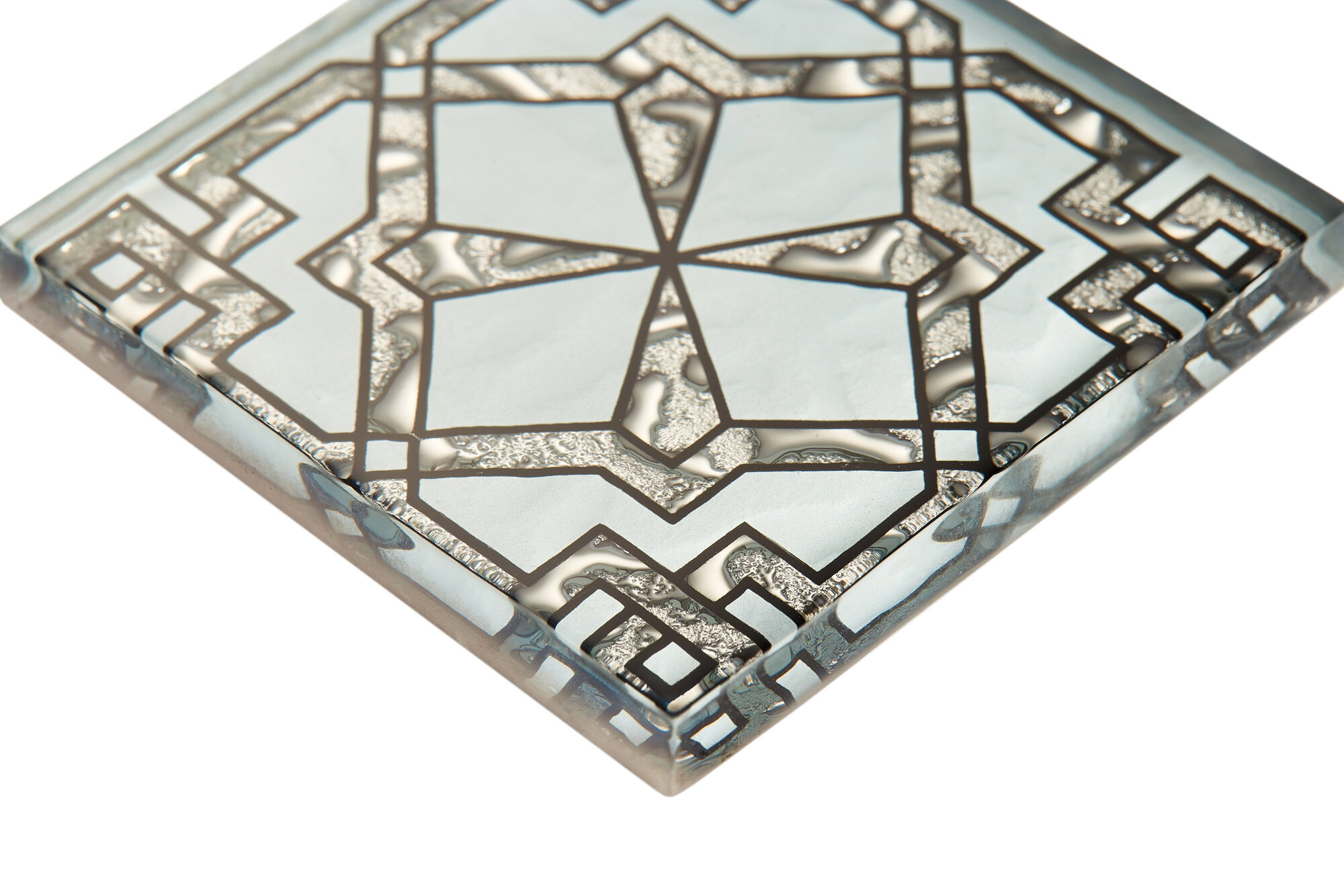 Напольная вставка стеклянная "Роскошная мозаика" ВБ 35-Л "Кастор" платина 66х66 мм, комплект 6 шт. — фото 1