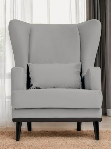 Изображение товара Кресло Оскар мягкое для отдыха дома, на ножках, велюр Zara light gray, 75х85х90 (ШхГлхВ)