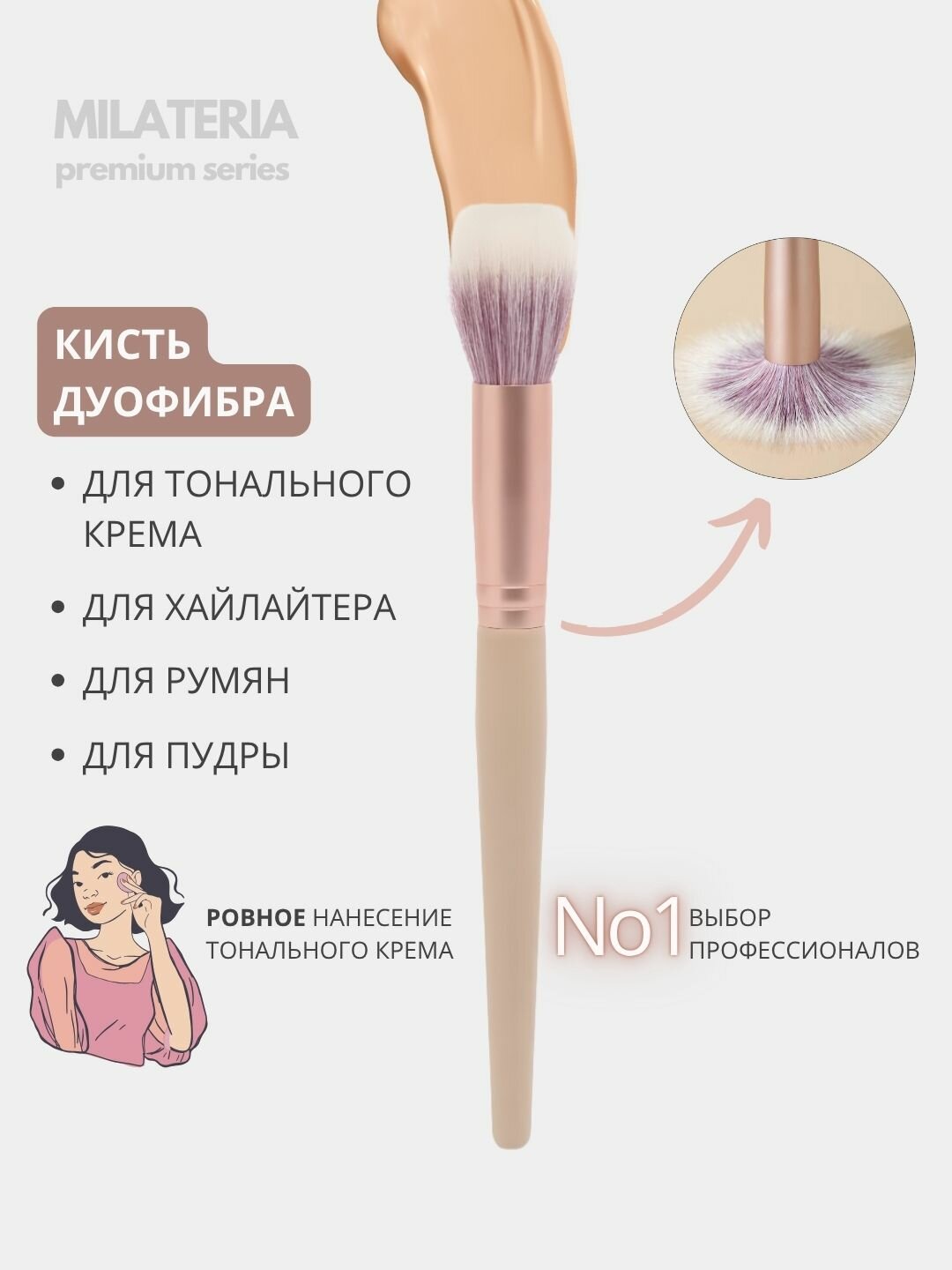 Профессиональная кисть "Дуофибра", для макияжа лица и нанесения тональных средств, пудры, румян, теней, кремовой основы