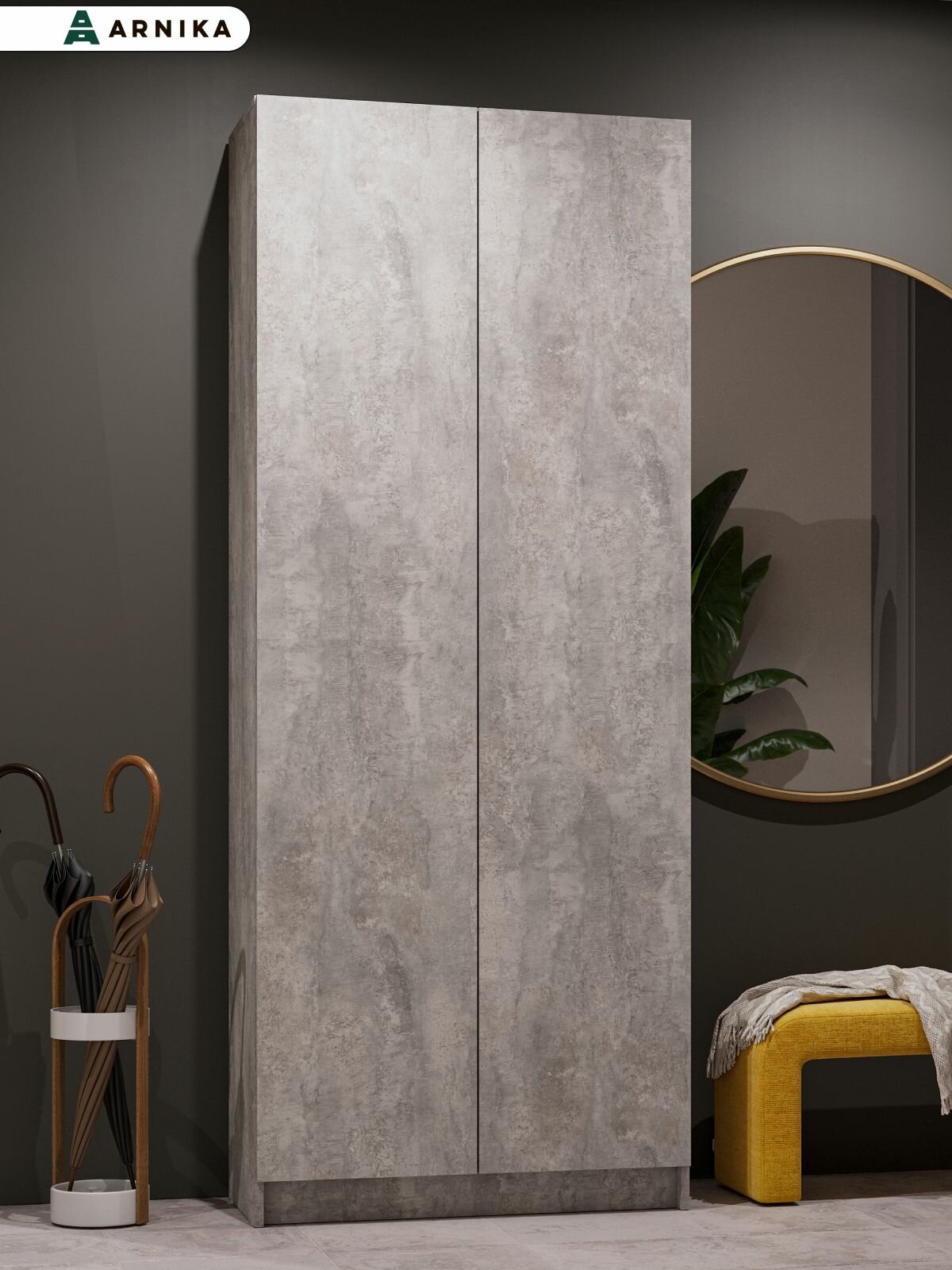 ARNIKA Шкаф распашной для одежды в прихожую 80х38х200см цемент светлый