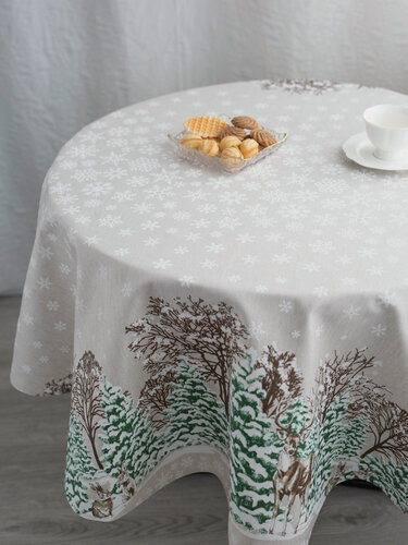 Изображение товара Скатерть на стол для кухни Моготекс овальная 200*150 см , водо и пятноотталкивающая пропитка, лен/пэ 5169/1