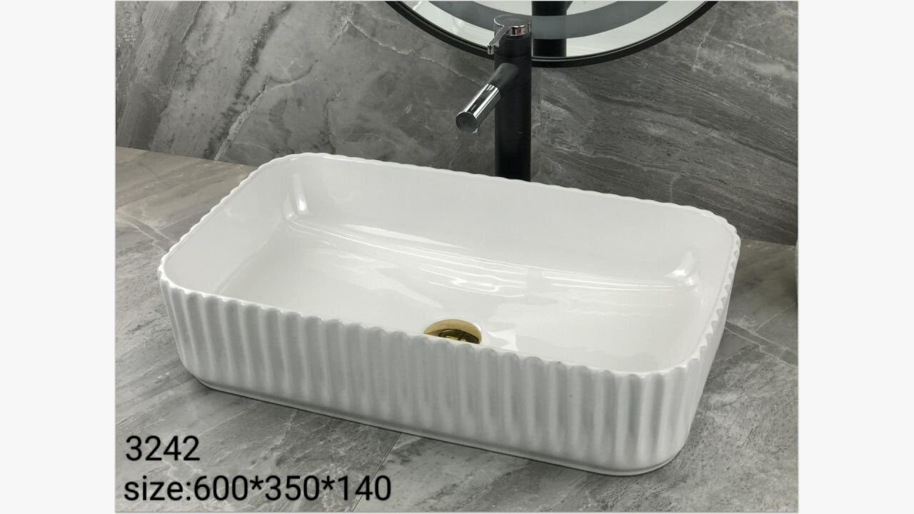 Раковина накладная OSSO 3242 WHITE, керамическая, овальная, белая, для ванной комнаты