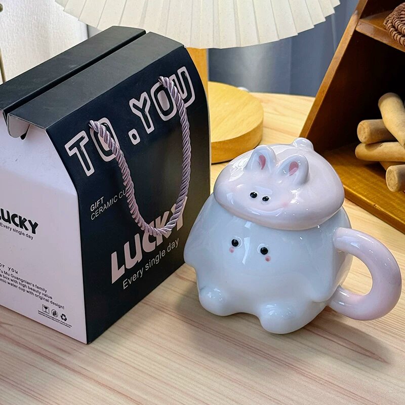 Набор керамической чашки с узором кролика в подарочном ящике Lucky, с крышкой, 300 мл, идеальный подарок девочкам