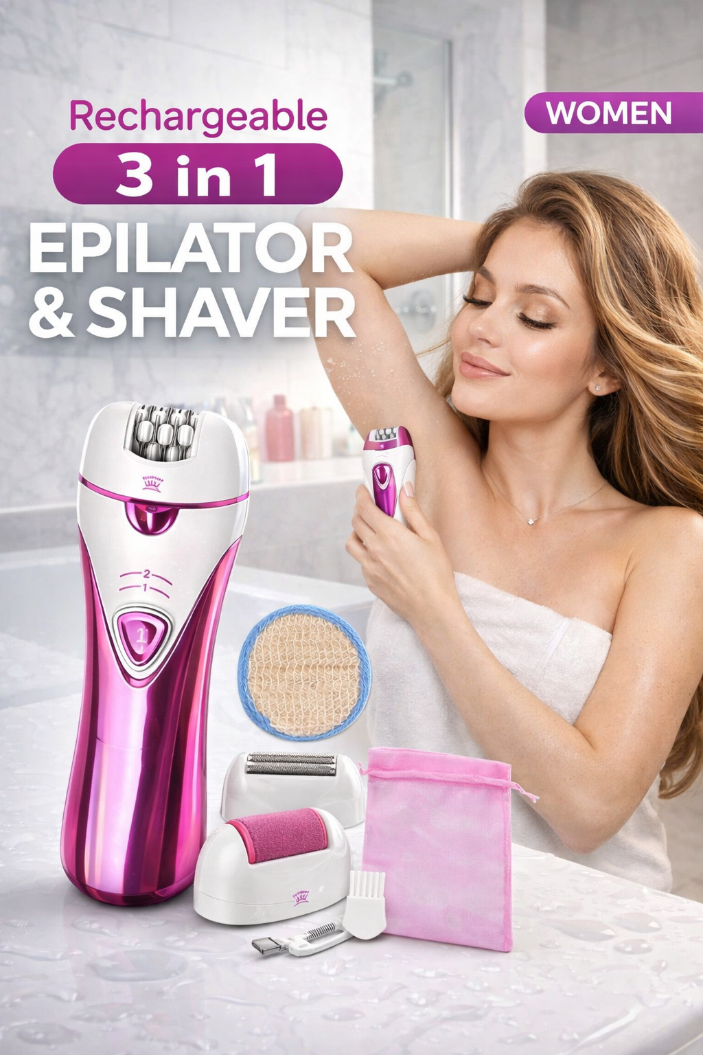 Эпилятор Nikai N-9913, женский, 3 в 1, IPX6 водонепроницаемый, 2x скорости